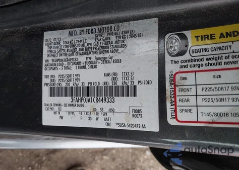 2012 Ford Fusion Sel from USA, damaged, VIN 3FAHP0JA1CR449333